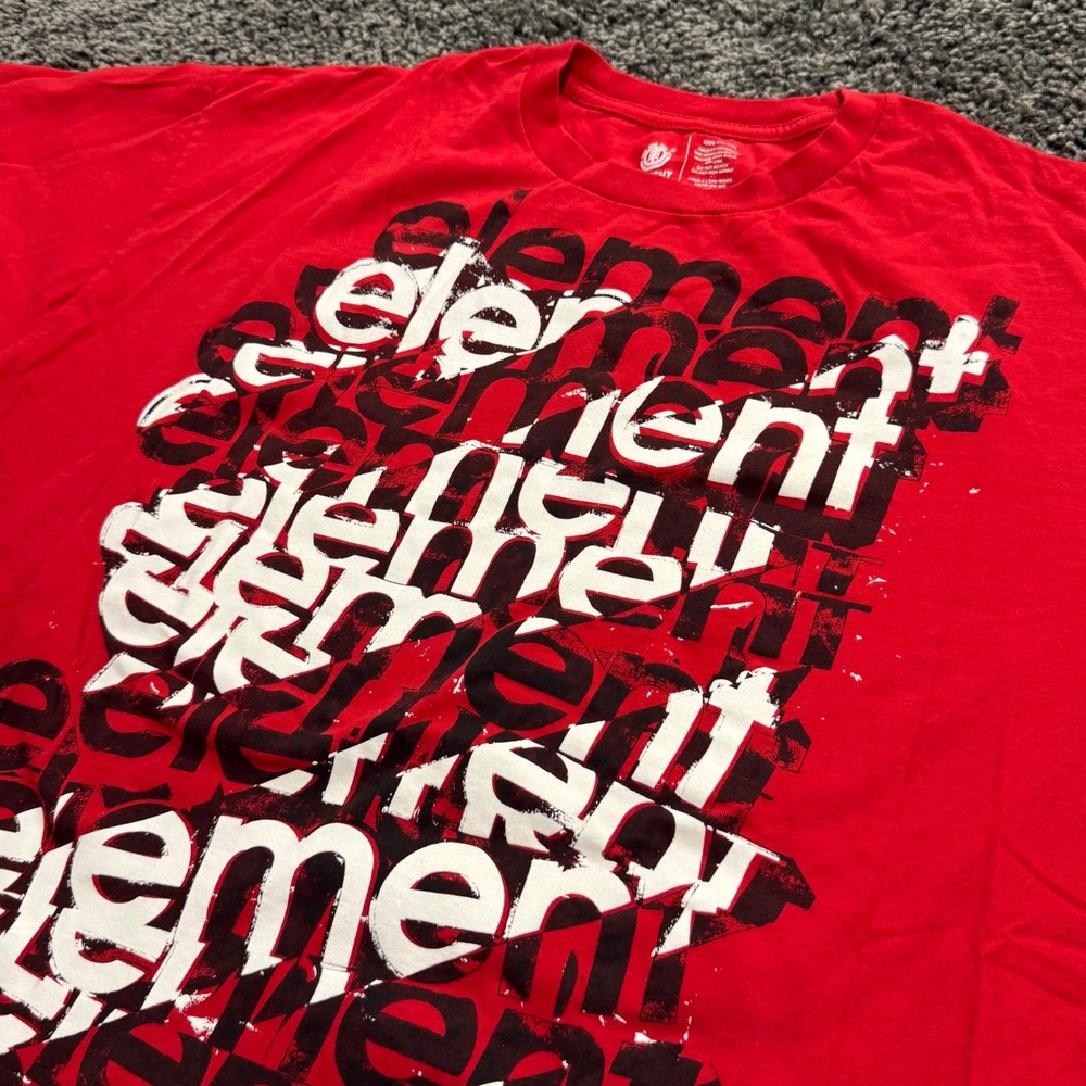 Skater Element Graphic Tee Mens Red Excellent Typographic Print XL